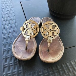Tory Burch Miller sandals flip flops gold pebble preloved condition